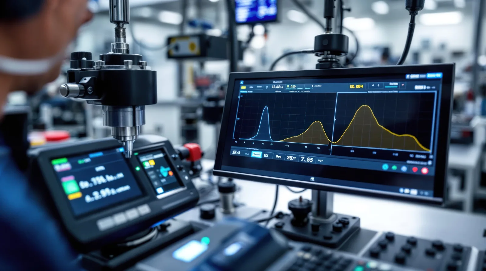 Industrial analytics and process data displayed on manufacturing equipment